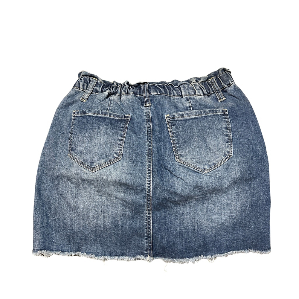 Hippie Girl Size 12 Denim Mini Skirt Elastic Waist Raw Hem - Picture 2 of 6